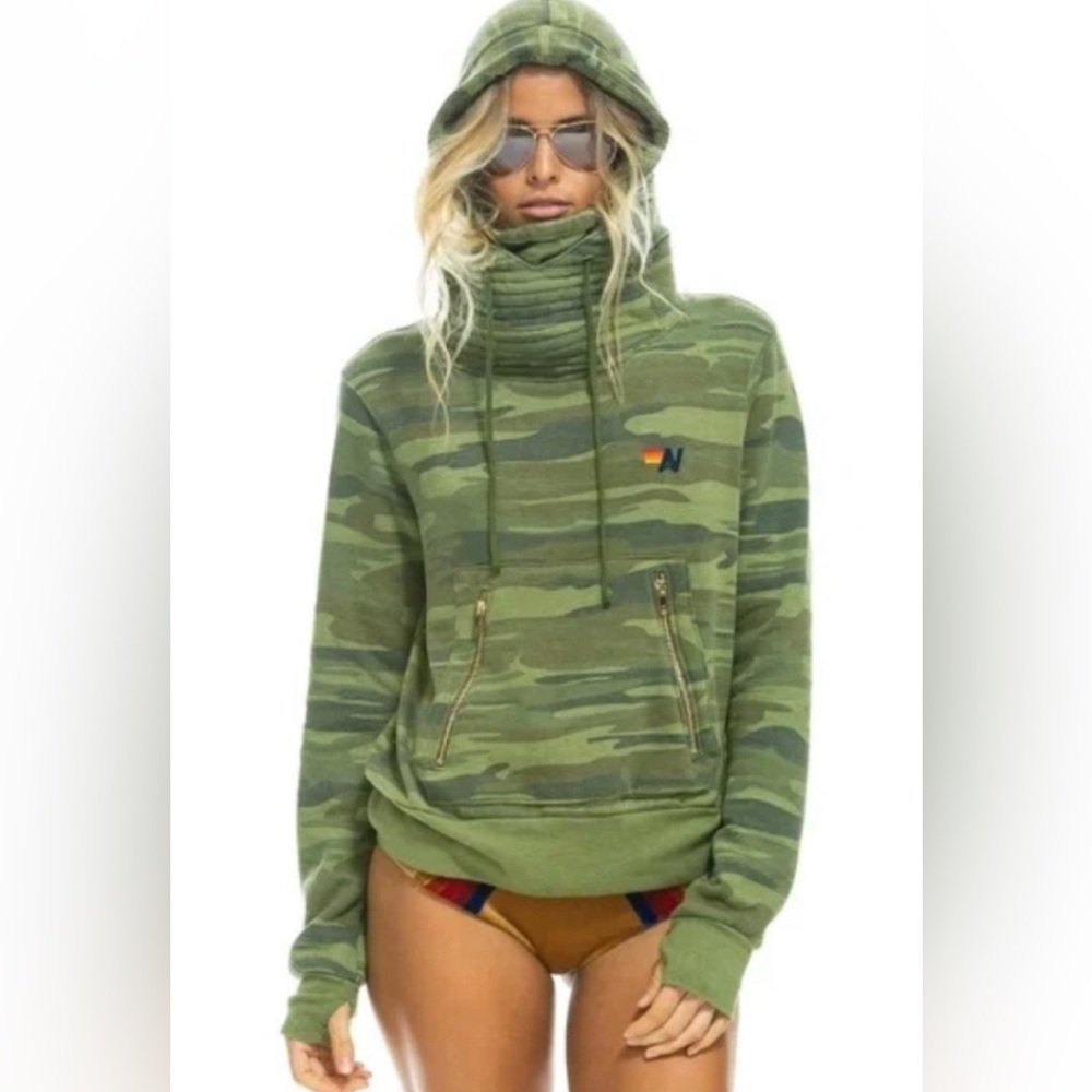 Aviator Nation NINJA PULLOVER HOODIE camo green